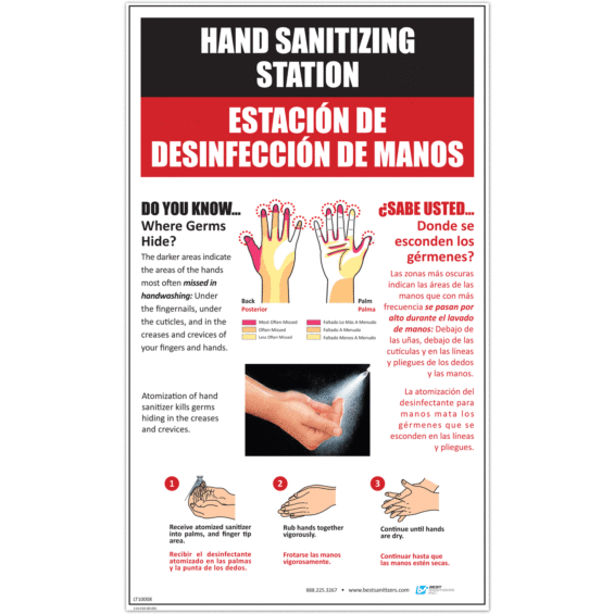 Bilingual, Laminated Hand Sanitizer Instructional Poster