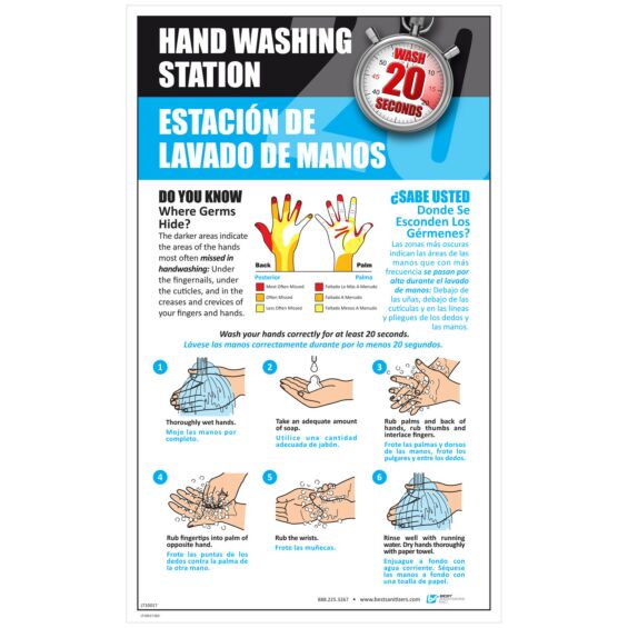 Bilingual, Laminated Hand Washing Instructional Poster