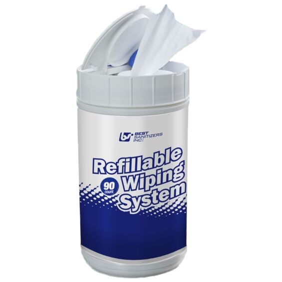 Refillable Wiping System Canisters, 90 Heavy Duty Wipes (Case of 6)